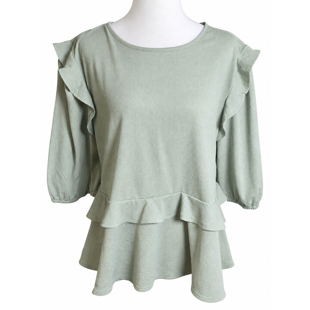 Ann Taylor NWT Sage Green Ruffle Peplum Blouse Large Feminine Romantic Workwear